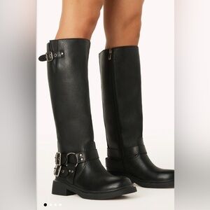 Black Knee-High Moto Boot